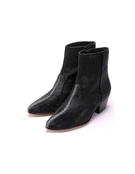 Men's Los Altos Boots Genuine Stingray mantarraya skin Inside Zipper Black Botas de mantarraya - Mantarraya boots Ankle Dress Style For Man