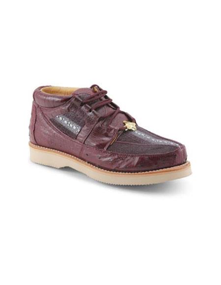 Men's Los Altos Genuine Stingray & Ostrich Four Eyelet Lacing Maroon Dress Shoe ~ Burgundy Dress Shoe ~ Wine Color Dress Shoe Authentic Genuine Skin Italian Tennis Dress Sneaker Shoes Mens Ostrich Skin Shoes