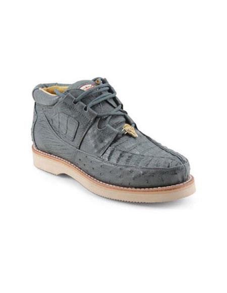Men's Los Altos Genuine Caiman & Ostrich Four Eyelet Lacing Grey Authentic Genuine Skin Italian Tennis Dress Sneaker Shoes Mens Ostrich Skin Shoes