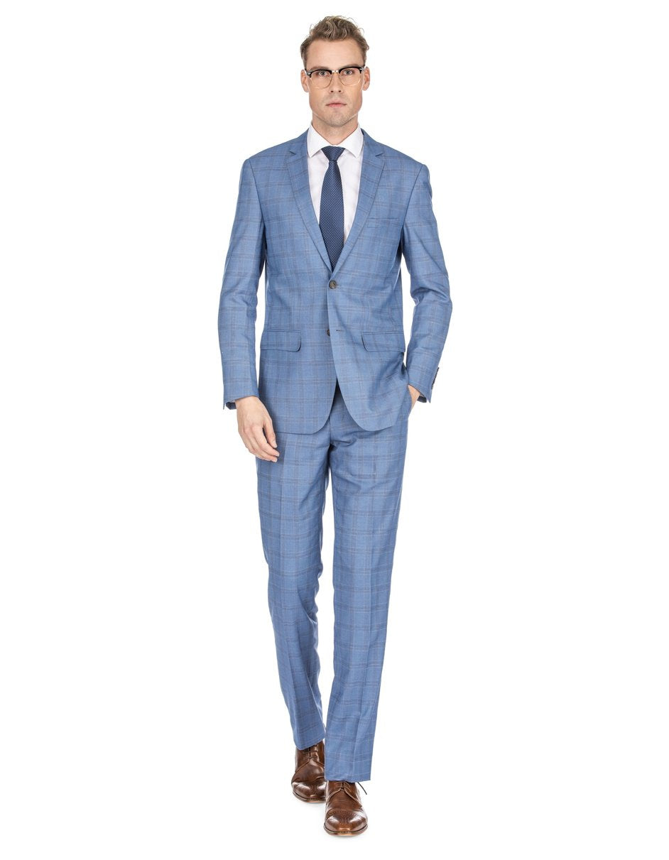 Modern Blue Plaid Suit for Men