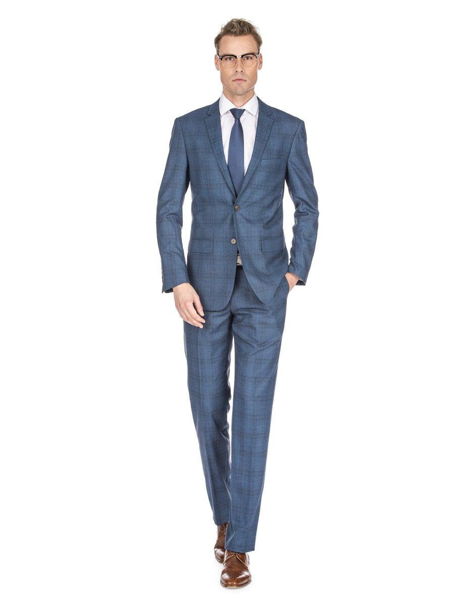 Modern Indigo Plaid Suit for Men