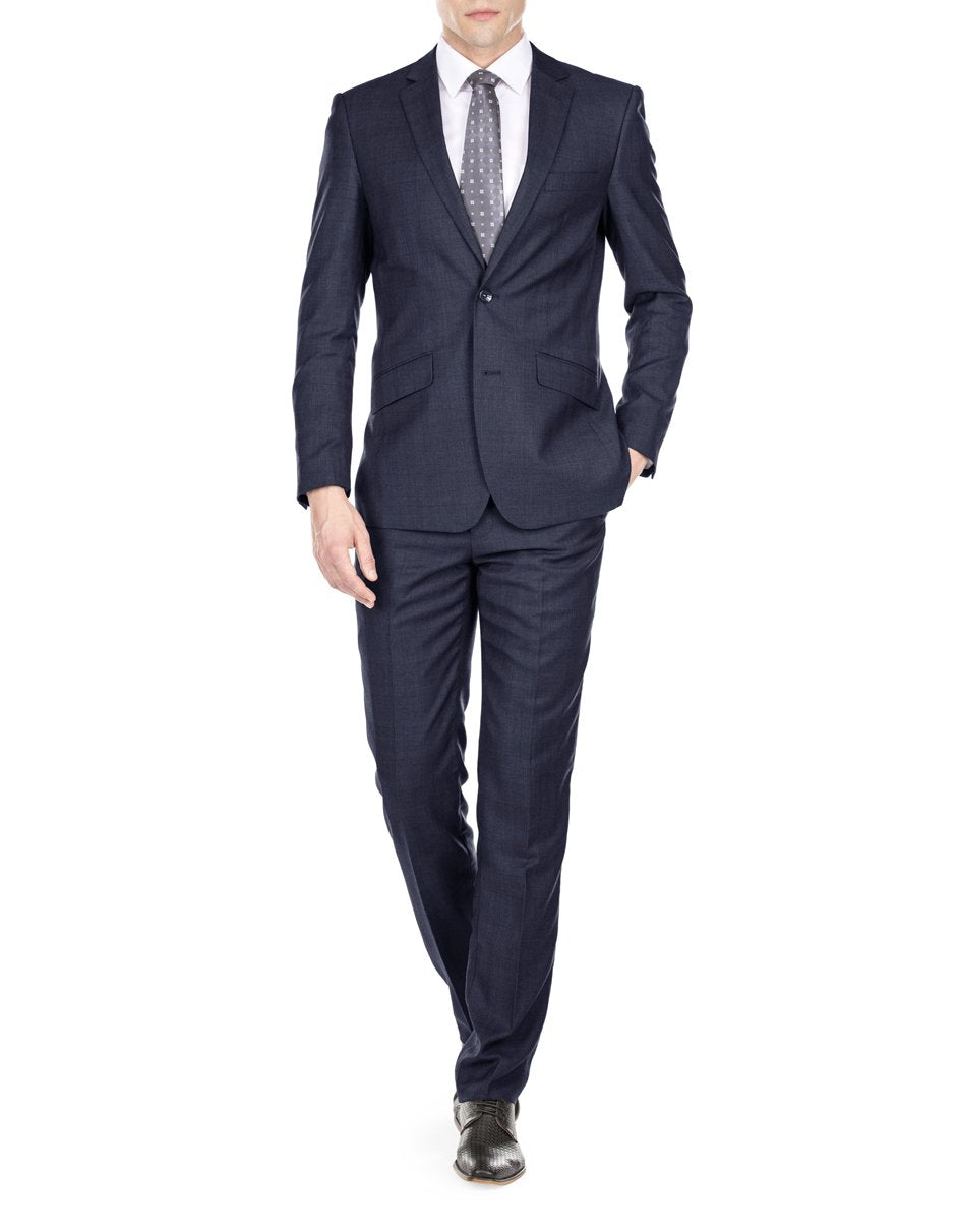 Modern Fit Navy Blue Textured Suit
