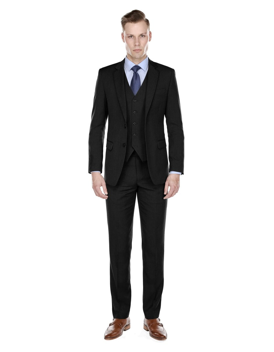 Men's Black Modern Fit Vested Suit