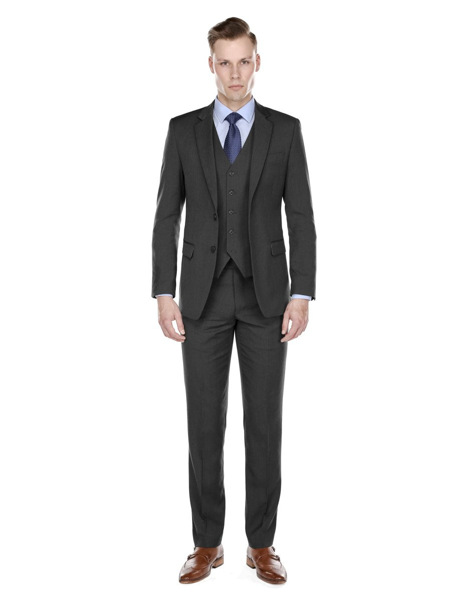 Men's Charcoal Grey Modern Fit Vested Suit