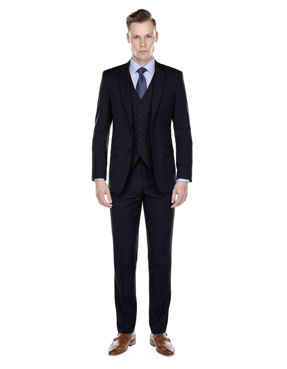 Men's Navy Modern Fit Vested Suit