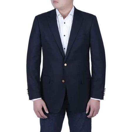 Men's Navy Blue Italian Style Blazer with Brass Buttons Classic Fit