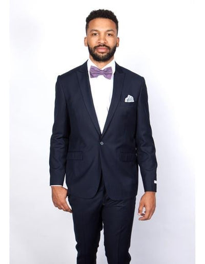Rossiman Rossi Navy Blue Slim Fit Suit - Peak Lapel