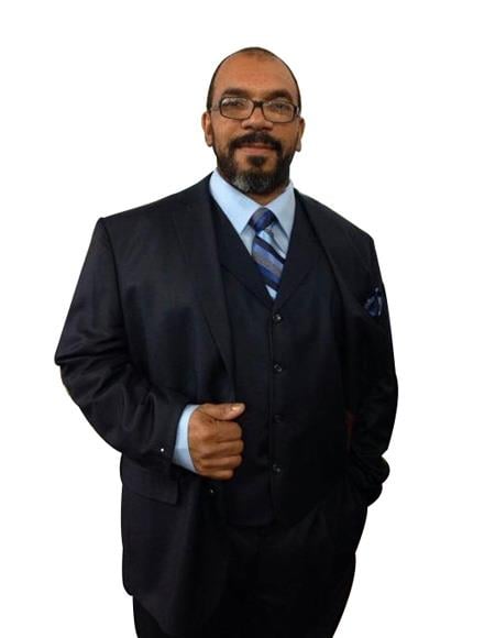 Men's Navy Blue Button Closure Inlcude Four Button Vest Jacket