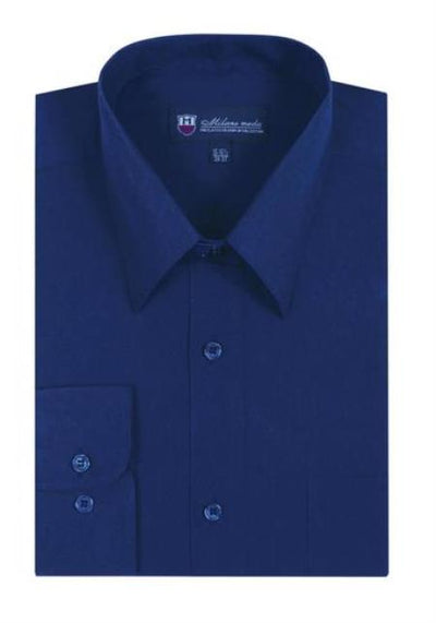 Plain Solid Color Traditional Navy Men's Dress Shirt