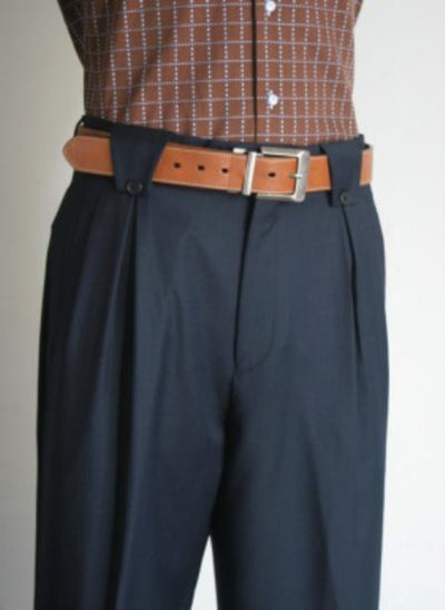 Men's Super 150's 100% Wool Wide Leg Dress Pants / Slacks Navy unhemmed unfinished bottom