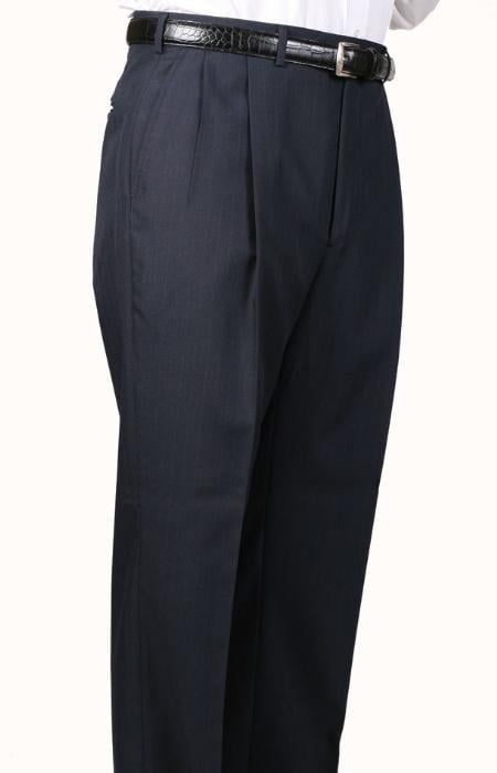 45% Worsted Wool Navy Somerset Double-Pleated Slacks / Dress Pants Trouser unhemmed unfinished bottom