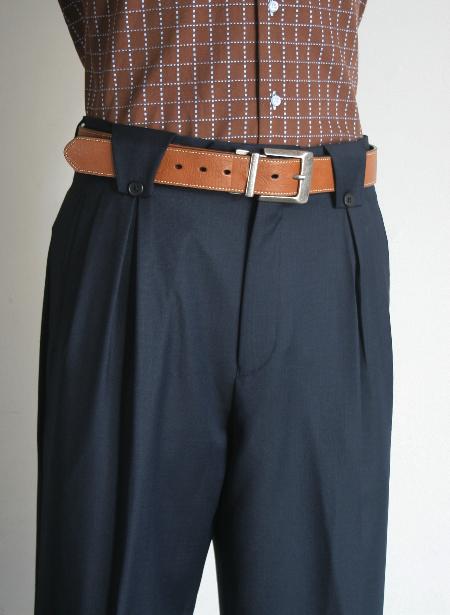 Leonardo Velenti Brand Men's Wide Leg Pants Navy unhemmed unfinished bottom