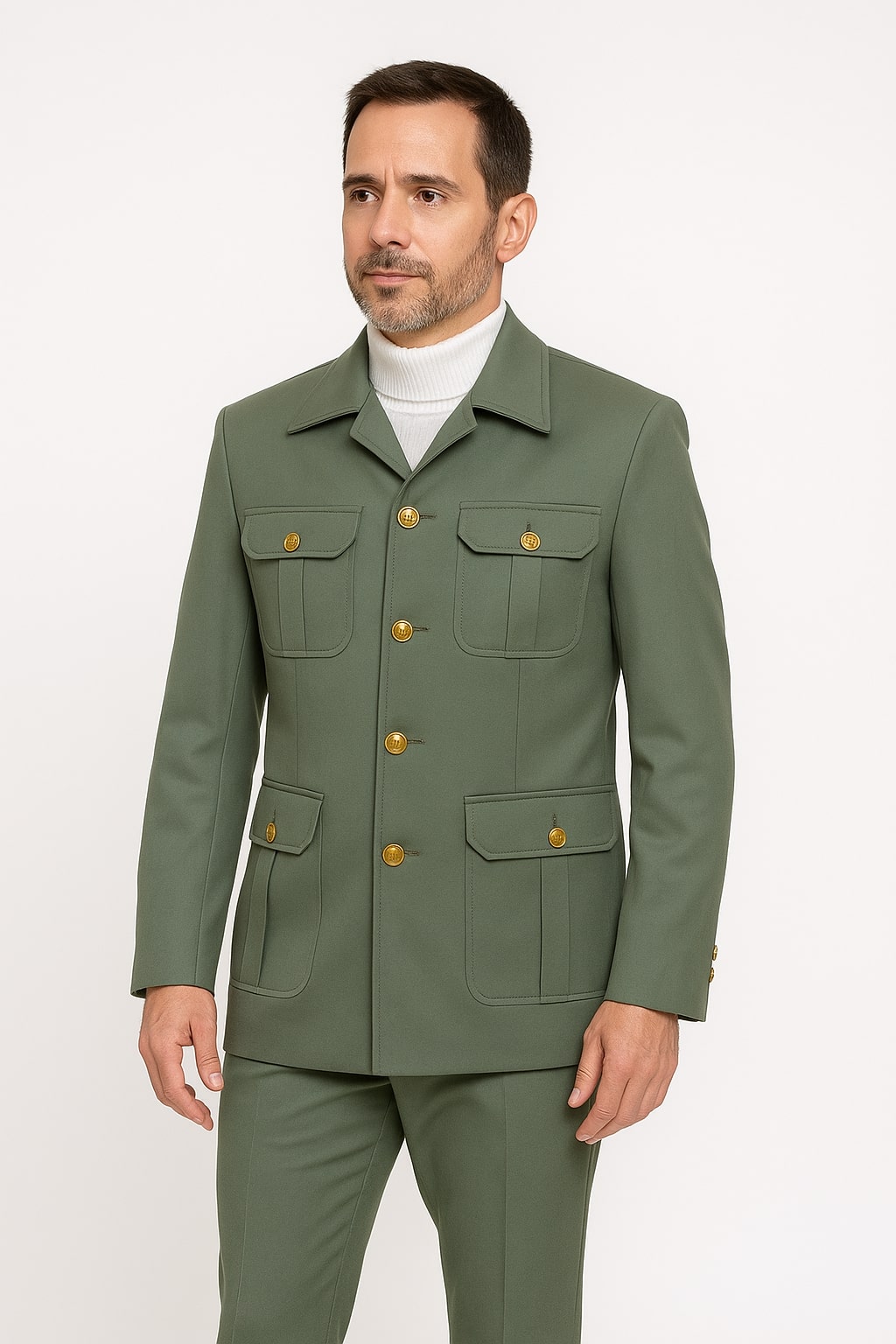 Olive Green Safari Suit Set with Utility Jacket