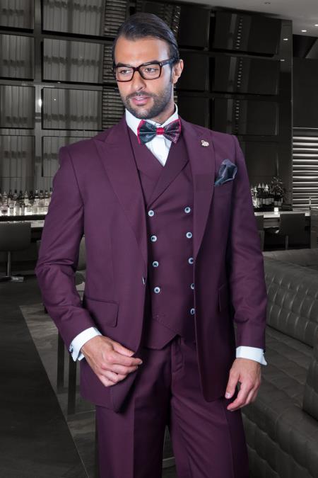 Burgundy One Button Wide Leg Suit for Men
