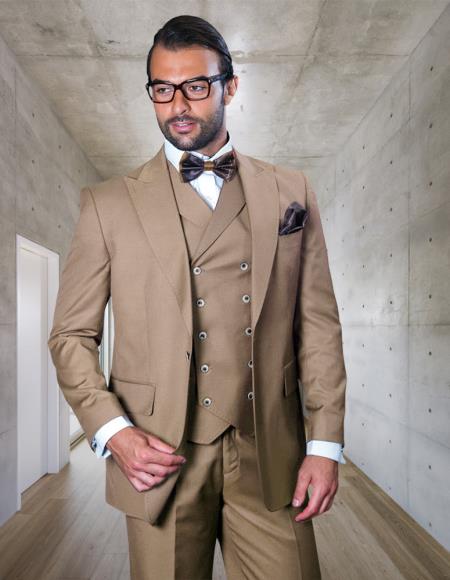 Tan One Button Notch Lapel Wide Leg Suit