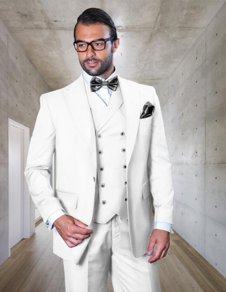 Men's White Notch Lapel Wide Leg Suit