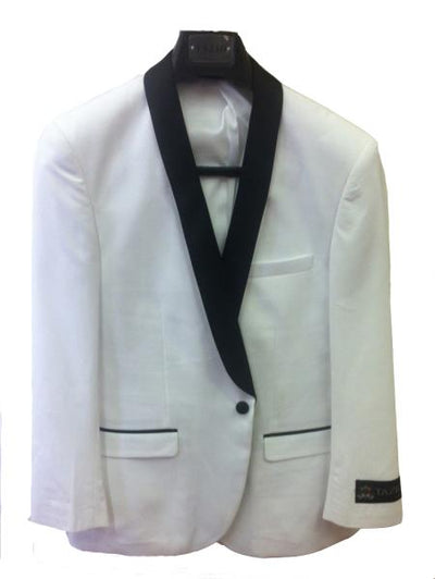 Men's One Button Slim Fit Jacket White with Black Lapel Fashion Tuxedo For Men