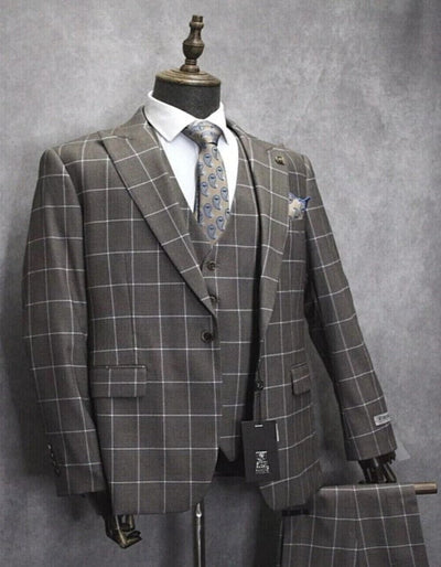 Men's One Button Peak Lapel Plaid Suit