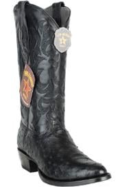 Men's Full Leather Pull Straps Ostrich Black Boots