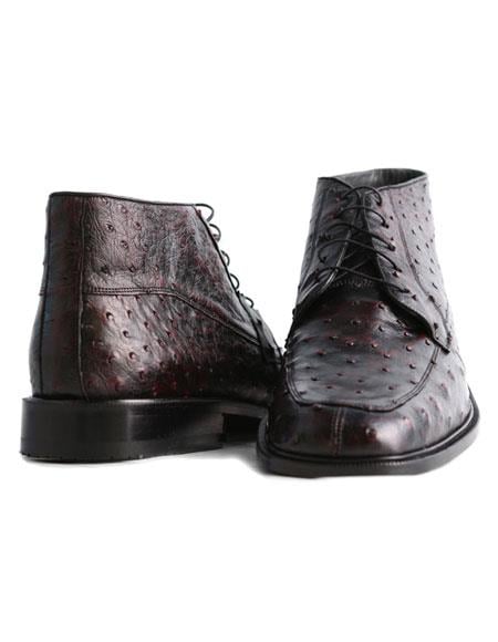Los Altos Boots Men's Genuine Ostrich Stylish Black Cherry Dress Ankle Boot