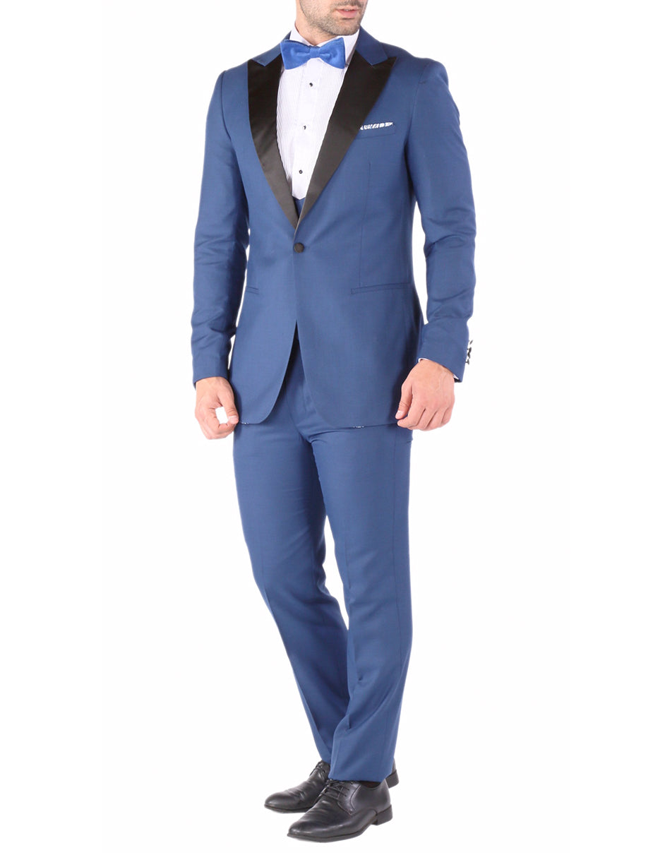 Indigo Blue Slim Fit Prom Tuxedo with Vest