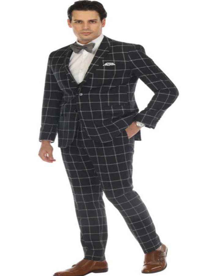 Hunter Green Mens Windowpane Plaid Suit with Vest