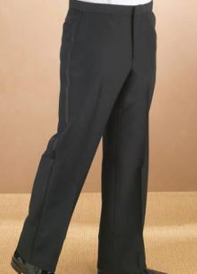 Polyester Plain Front Black Tuxedo Pants unhemmed unfinished bottom