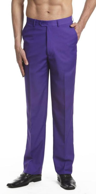 Men's Dress Pants Trousers Flat Front Slacks Purple Online Sale