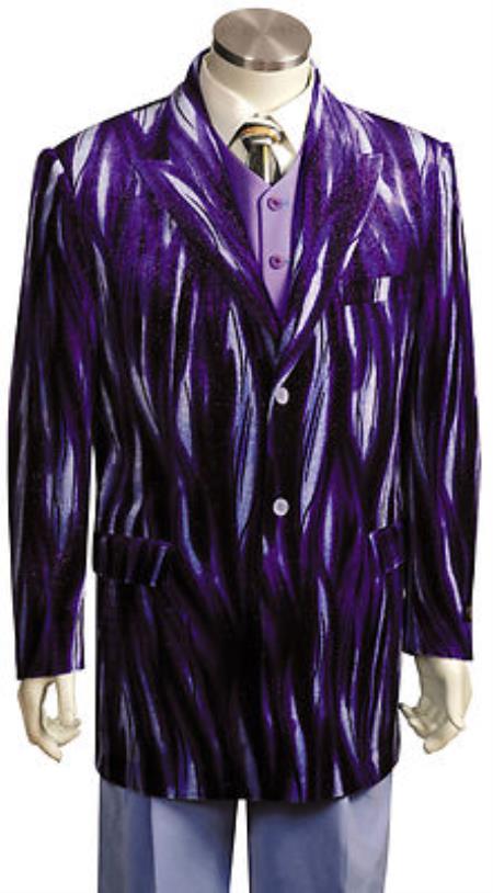Men's Entertainer Purple Velvet Cool Sparkly Zebra Print Suit