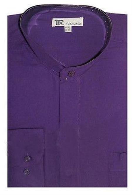 mens collarless dress shirts Preacher Round Style Mandarin Collar Purple Shirt Purple / 18.5” Neck / 36-37” Sleeve OUTERWEAR This versatile shirt transitions Color:R29 Peacock Blue Kling Sterile Compression Gauze