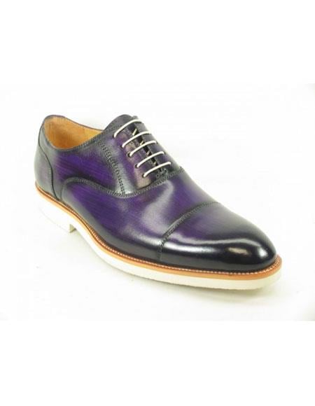 Men's Fashionable Carrucci Genuine Purple Leather Oxford Shoes With White Sole