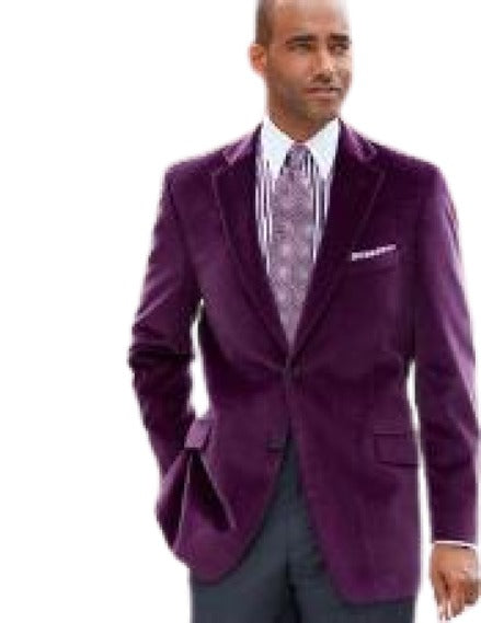 Men's Two-Button Pure Cotton Velvet Purple Sport Coat