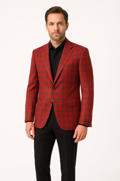 Red Plaid Modern Fit Windowpane Blazer