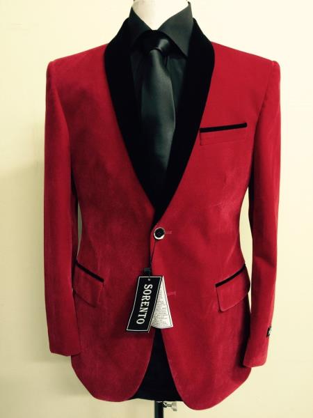 Men's Red Velvet ~ Tuxedo Black Lapeled - Red Tuxedo