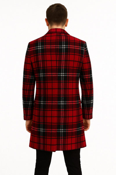 Men’s Plaid Wool Overcoat with Notch Lapel