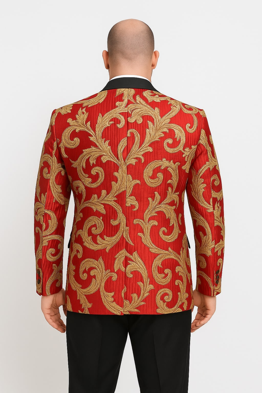 Baroque Red & Gold Embroidered Tuxedo Blazer