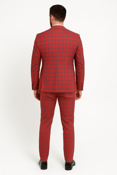 Red & Grey Plaid Modern 3-Piece Suit by Dominique Wilson