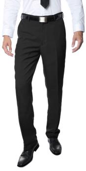 Men's Black Classic Regular Fit Flat Front Dress Pants