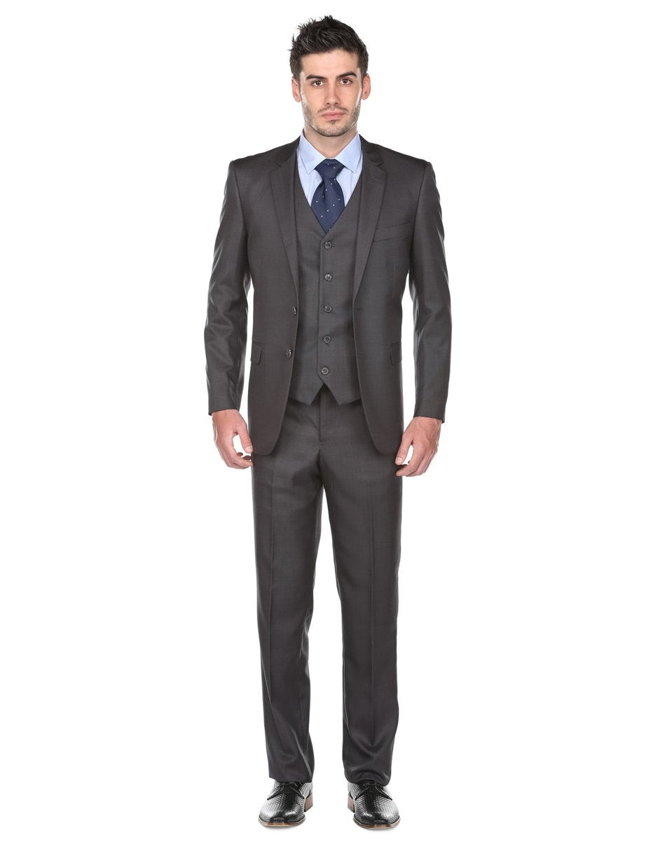 Regular Fit Charcoal Grey Pleated Suit