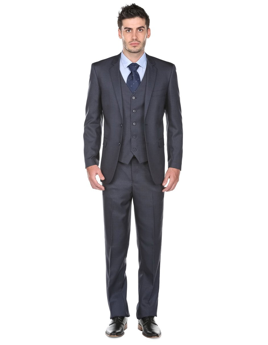 Navy Regular Fit Pleated 3-Piece Suit