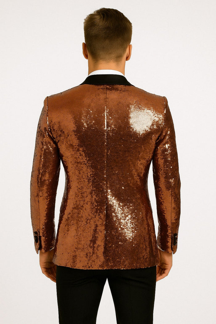 Rose Gold Sequin Tuxedo Jacket with Satin Lapel