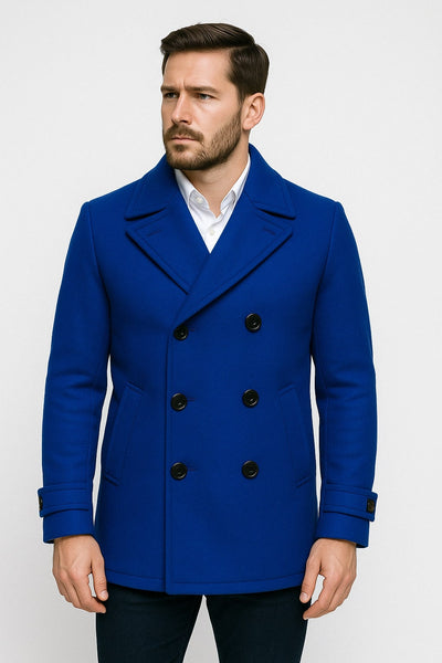 Royal Blue Double-Breasted Wool Peacoat by Alberto Nardoni