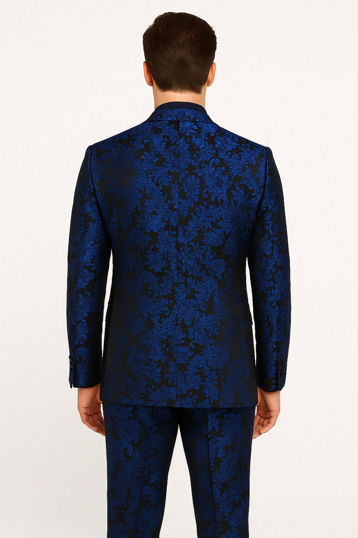Royal Blue Floral Metallic Tuxedo Set