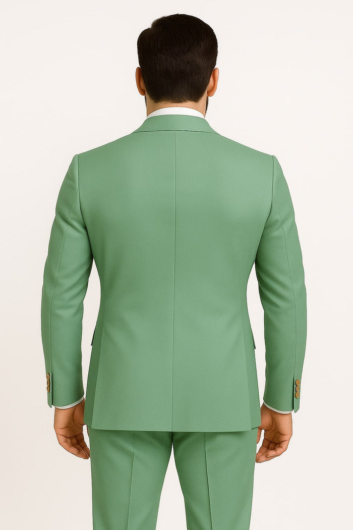 Sage Green Double-Breasted Slim Suit with Gold Buttons