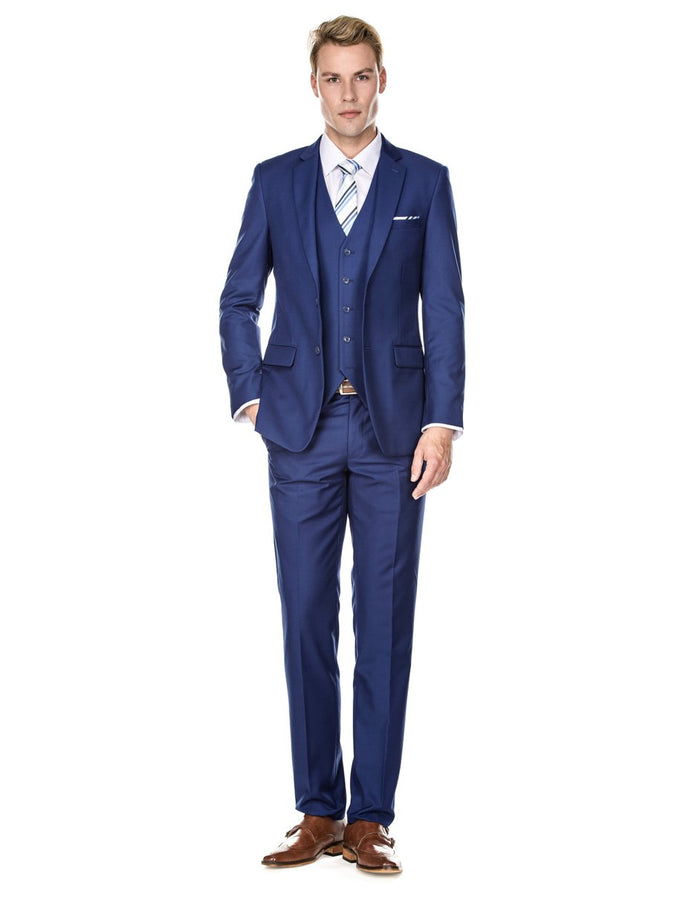 Mens Savvy Slim Vested Suit Indigo by Mensitaly