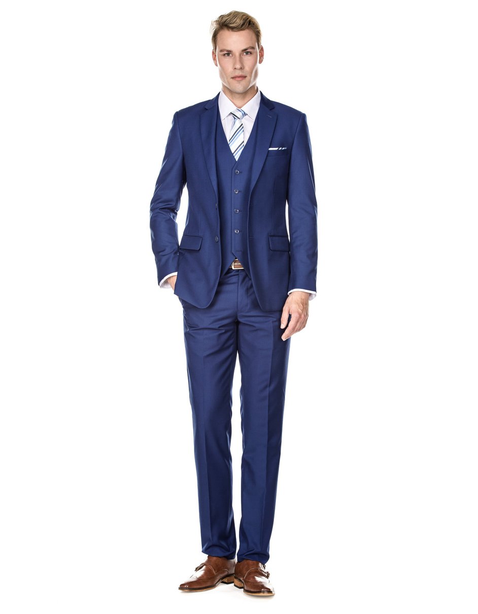 Mens Savvy Slim Vested Suit Indigo by Braveman
