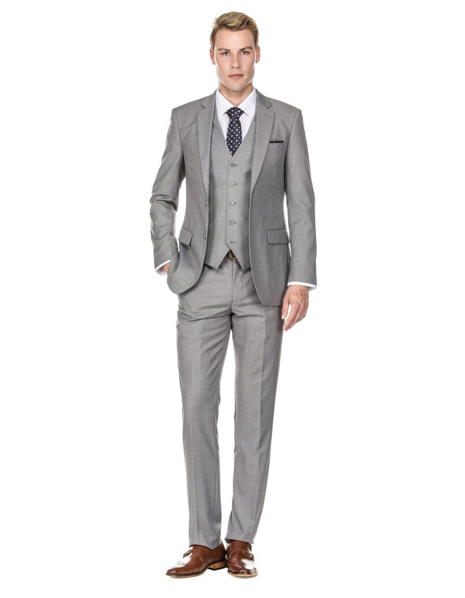 Mens Savvy Slim Vested Suit in Light Grey