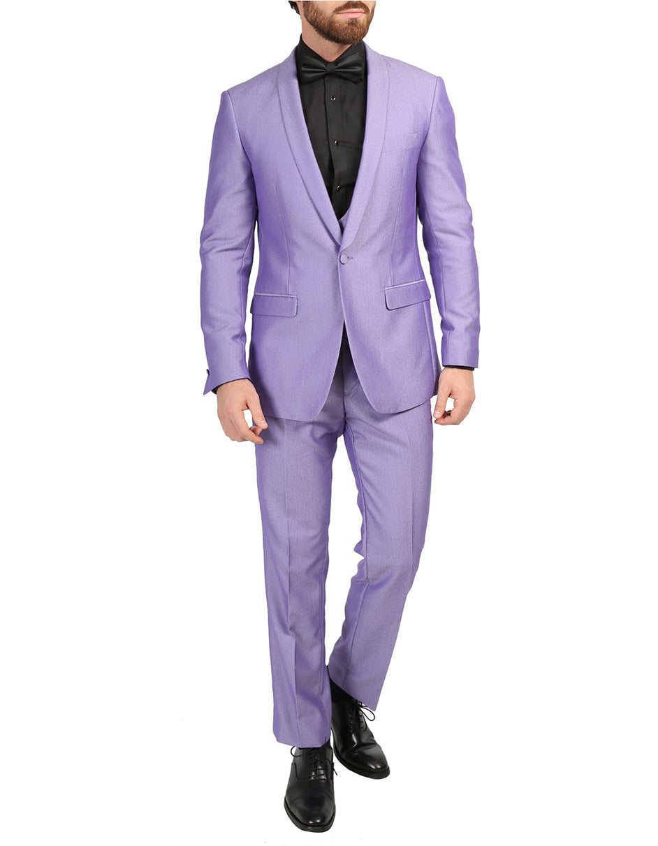 Slim Fit Sharkskin Shawl Lavender Tuxedo