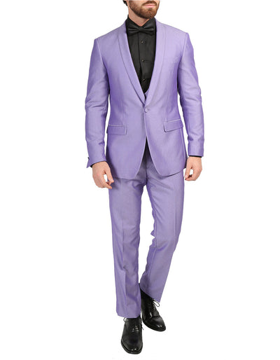 Slim Fit Sharkskin Shawl Lavender Tuxedo