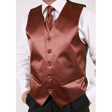 Men's Brown 2-piece Dress Tuxedo Wedding Vest ~ Waistcoat ~ Waist coat Set Buy 10 of same color Tie For $25 Each - Men's Neck Ties - Mens Dress Tie - Trendy Mens Ties